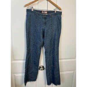 Vintage Old Navy Jeans Womens 10 Low Rise Patchwork 2000s 2001 Y2K Blue Flared